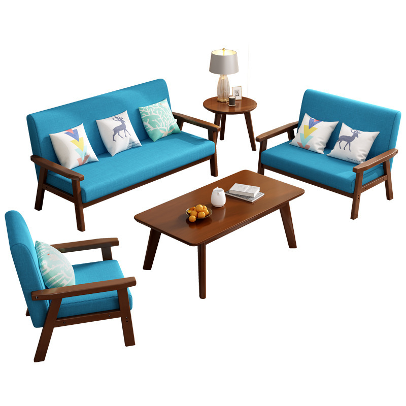 北欧实木沙发现代简约单人椅三人办公室出租房小户型客厅布艺沙发