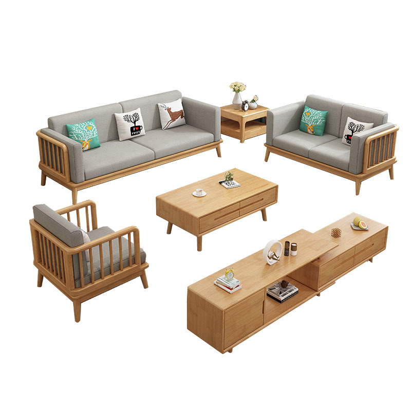  北欧布艺冬夏两用实木沙发组合简约民宿家用小户型三人位贵妃沙发