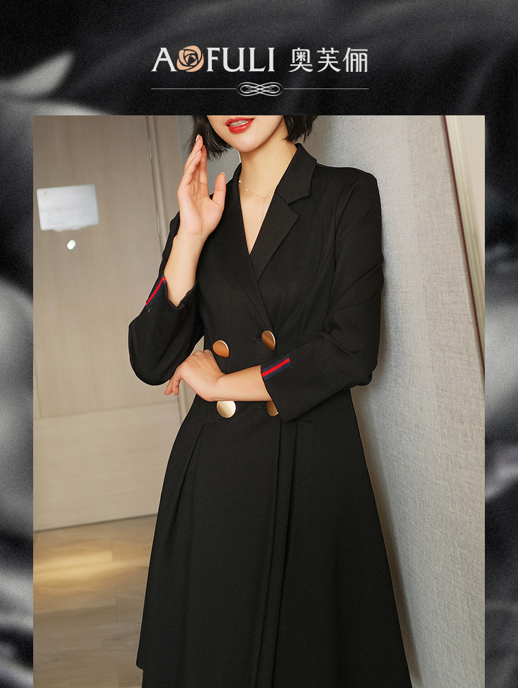 2021早春新款大码连衣裙胖妹妹气质v领遮肚荷叶边裙西装裙(图1)