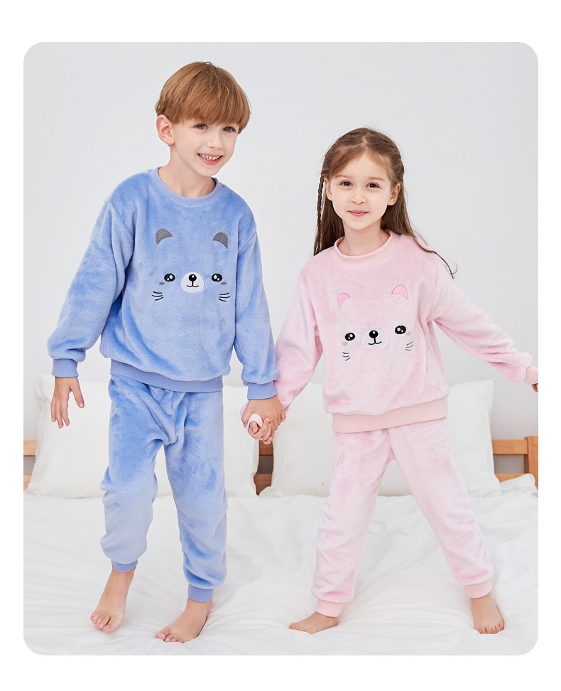 新儿童秋冬款家居服男童女童儿童睡衣加绒加厚法兰绒宝宝套装(图3)