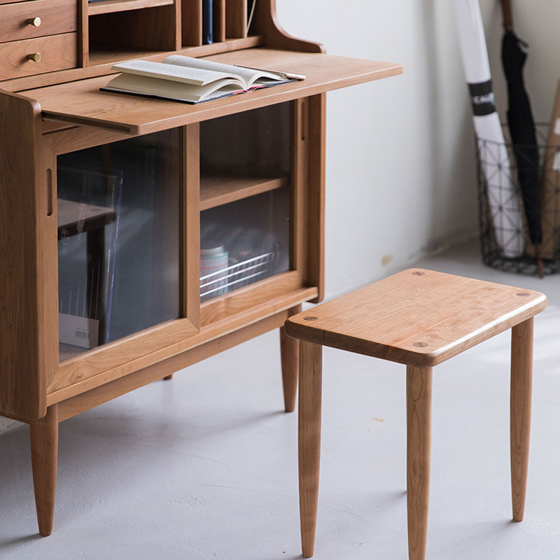 北欧实木樱桃木书柜书架置物架现代简约客厅展示柜多功能抽屉柜(图3)