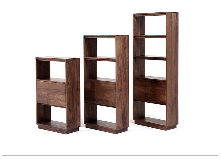 创意实木樱桃木书架书柜落地简约北欧黑胡桃木组合置物柜橡木书架(图4)