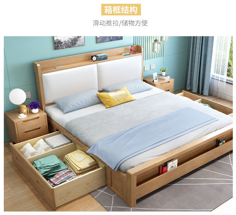 全实木北欧现代简约轻奢床主卧双人大床软包婚床主卧室单人床(图4)